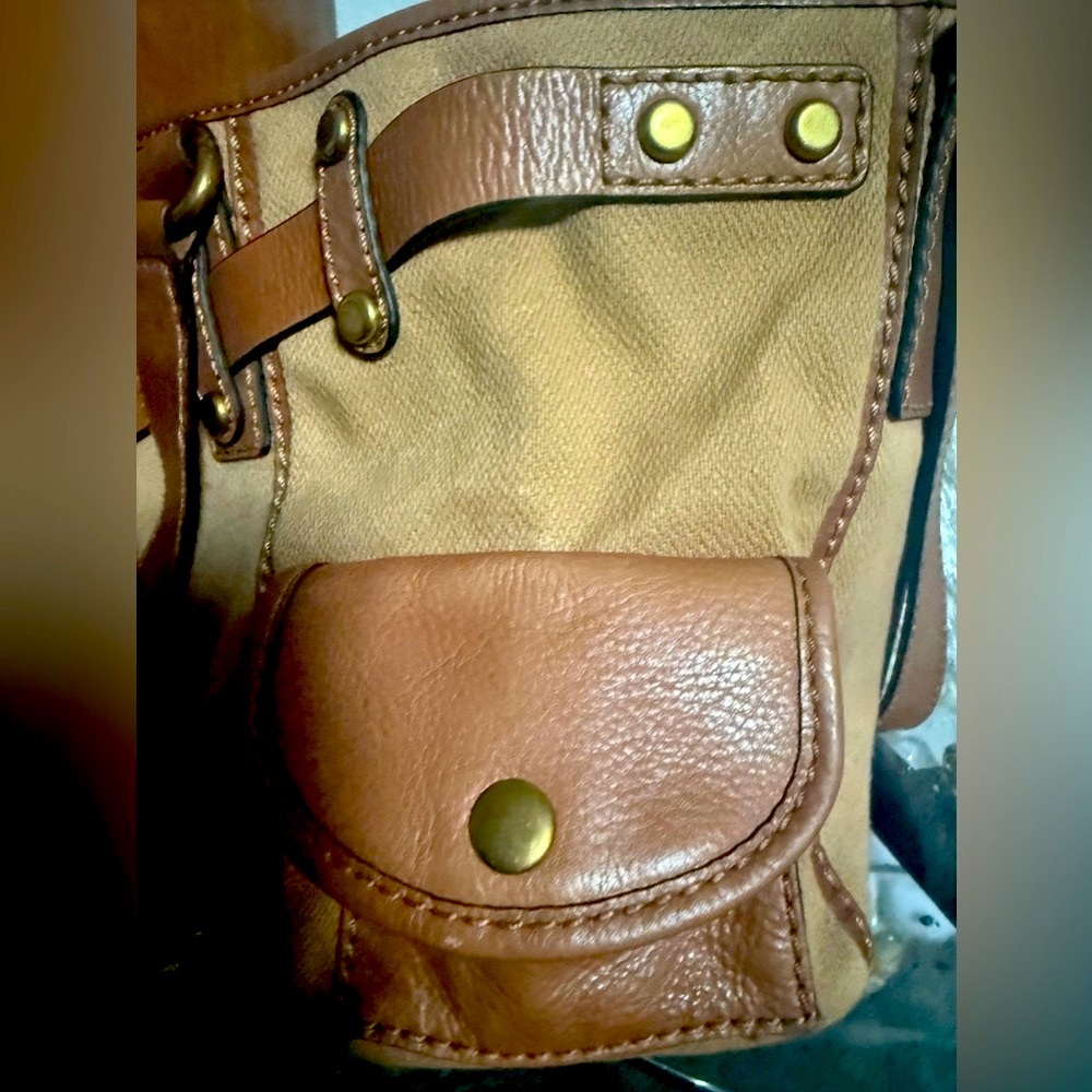 FOSSIL-Leather Tan Canvas Tote Bag - Long Live VINTAGE 1954 With shoulder straps